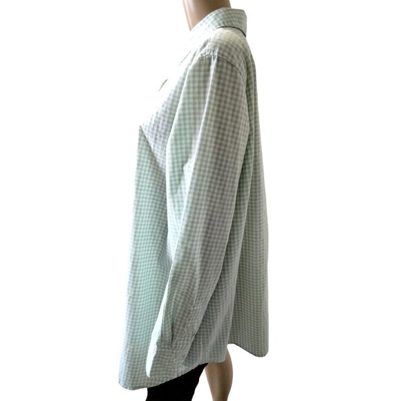 Woman Within Plus Size 1X Light Green White Gingham Button-Up Long Sleeve Shirt - Picture 7 of 10